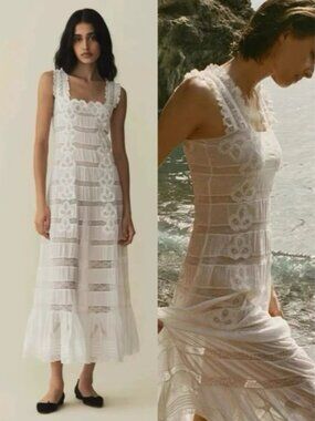 Doen Heirloom Angeletta DressWhite Lace Tiered Midi Dress XS